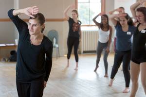 Ellie Sandstrom, pictured leading students in a dance workshop, is one of two instructors of an outdoor pop-up "Seeds of Movement" class at Fort Worden State Park this Saturday. The workshop is open to ages 13 and older. photo by David Conklin
