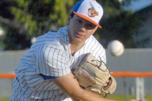 Keith Thorpe/Peninsula Daily News
Lefties pitcher Preston Howey throws in the fourth inning against Highline in a non-league season opener on Tuesday at Port Angeles Civic Field.