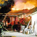 A late Monday evening blaze that firefighters said appeared to begin on the exterior of the building destroyed a home on West U.S. Highway 101 when the residents were not home. (Clallam County Fire District 2)