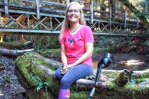 Port Angeles amputee Dana Lawson is a survivor of multiple bouts of cancer and domestic violence. She plans to compete in the North Olympic Discovery Marathon in June to raise awareness for her group Unbounded Horizons, which helps domestic violence survivors heal through nature. (Photo courtesy of Colton McCoy)