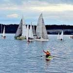 Rower Ken Deem of Tacoma, who placed second in the Seventy48 race last weekend, took a picture just before he started the WA360 in Port Townsend Bay on Monday morning. (Diane Urbani de la Paz/Peninsula Daily News)