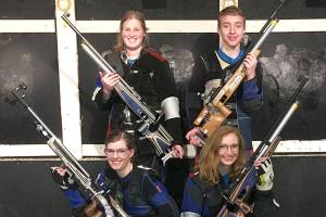 The Port Angeles Navy JROTC Precision Air Rifle Team became the first Port Angeles High School to qualify for the Navy JROTC National Championship. The team finished fifth in the nation in the virtual event. Team members from left are, back row, Meagan McCann and Kaeden Murphy and front, Cheyenne Maggard and Jenna Sanders.