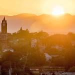 The sun rises behind the Jefferson County Courthouse in Port Townsend, bringing with it a heat advisory for the eastern Strait of Juan de Fuca. The National Weather Services excessive heat warning will be in effect until 9 p.m. Monday. (Steve Mullensky/For Peninsula Daily News)