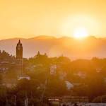 The sun rises behind the Jefferson County Courthouse in Port Townsend, bringing with it a heat advisory for the eastern Strait of Juan de Fuca. The National Weather Services excessive heat warning will be in effect until 9 p.m. Monday. (Steve Mullensky/For Peninsula Daily News)
