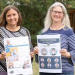 Olympic Medical Centers marketing and communications team, Director Bobby Beeman, left, and Senior Marketing Coordinator Donna Pacheco show the posters that won them two gold medals in the 2021 Aster Awards for excellence in advertising and marketing. The team was honored for its advertising series The OMC Way and for its educational flier Protectors vs. Pretenders, which showed patients and visitors the correct way to wear masks.