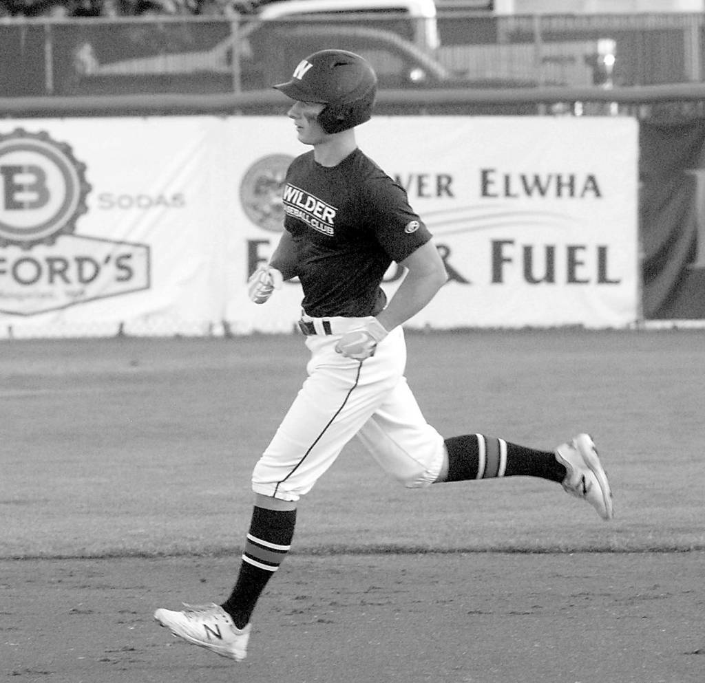 Wilders Jacob Felton rounds the bases after a first-inning home run Saturday against the WBS Colts Red during the Dick Brown Memorial Firecracker Tournament at Port Angeles Civic Field.