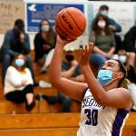 Michael Dashiell/Olympic News Group
Sequim's Jayla Julmist rises for a fast-break layup during a game with Port Angeles on Wednesday. Julmist recorded a double-double with 16 points and 14 rebounds.