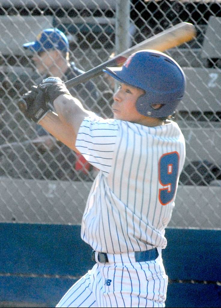 Keith Thorpe/Peninsula Daily News Lefties outfielder Taku Karaoka bats against Wenatchee on Thursday at Port Angels Civic Field.