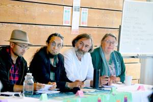 At a Housing Solutions Network forum last week, Port Townsend City Council hopefuls talked about where and how to provide more housing. From left are four of the six candidates: Cameron Jones, Tyler Vega, Ben Thomas and Libby Wennstrom. (Diane Urbani de la Paz/Peninsula Daily News)