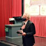 Receiving a standing ovation from the audience at the Rose Theatre on Wednesday night, owner Rocky Friedman expressed his gratitude to supporters who waited 499 days for the downtown Port Townsend cinema to reopen. Friedman also introduced his mother Miriam, 101, during his speech before the showing of the film “The Truffle Hunters,” from Italy. The two-screen movie house is using a MERV-13 air filtration system and selling two-thirds of the seats for each screening. Diane Urbani de la Paz/Peninsula Daily News