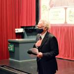 Receiving a standing ovation from the audience at the Rose Theatre on Wednesday night, owner Rocky Friedman expressed his gratitude to supporters who waited 499 days for the downtown Port Townsend cinema to reopen. Friedman also introduced his mother Miriam, 101, during his speech before the showing of the film “The Truffle Hunters,” from Italy. The two-screen movie house is using a MERV-13 air filtration system and selling two-thirds of the seats for each screening. Diane Urbani de la Paz/Peninsula Daily News