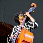Detroit native Marion Hayden is part of the Jazz Port Townsend ensemble, which filled the air with music during Saturdays long-awaited concert at Fort Worden State Park. The sold-out show, presented by Centrum, drew listeners inside and outside the fence around Littlefield Green beside McCurdy Pavilion. Centrums Acoustic Blues Festival concert, also on the green, is set for next Saturday. (Diane Urbani de la Paz/Peninsula Daily News)