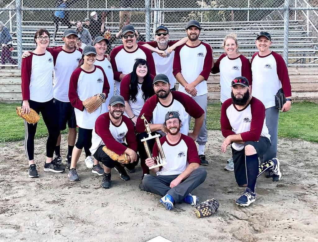 The Uptown Pub Barflies won the team sportsmanship award in the Jefferson Parks and Rec softball league. From left, back row, are Monica Mader, Paul Hunt, Rutanña Lanphear Ramírez, Nicole Lewis, Nat Jacob, John Gallagher (coach), Arendt Speser, Sarah Wilson and Caleb Wilson. From left, front row, are Jesse Nelson, Claire Taylor, Joe Brown, Ben Feldman (with trophy) and Luke Thesing.