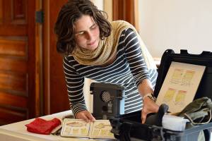 Expeditionary artist Maria Coryell-Martin includes some of her equipment in Witnessing Climate Change, the new show highlighting the art she has made during and after traveling to the North Slope of Alaska. (Diane Urbani de la Paz/Peninsula Daily News)