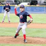 Cameron Colfax of the Port Angeles 12s fires to home plate against the Federal Way Outlaws at the Dick Brown Memorial Baseball Tournament held this weekend at Lincoln Park. He struck out the side. (Dave Logan/for Peninsula Daily News)