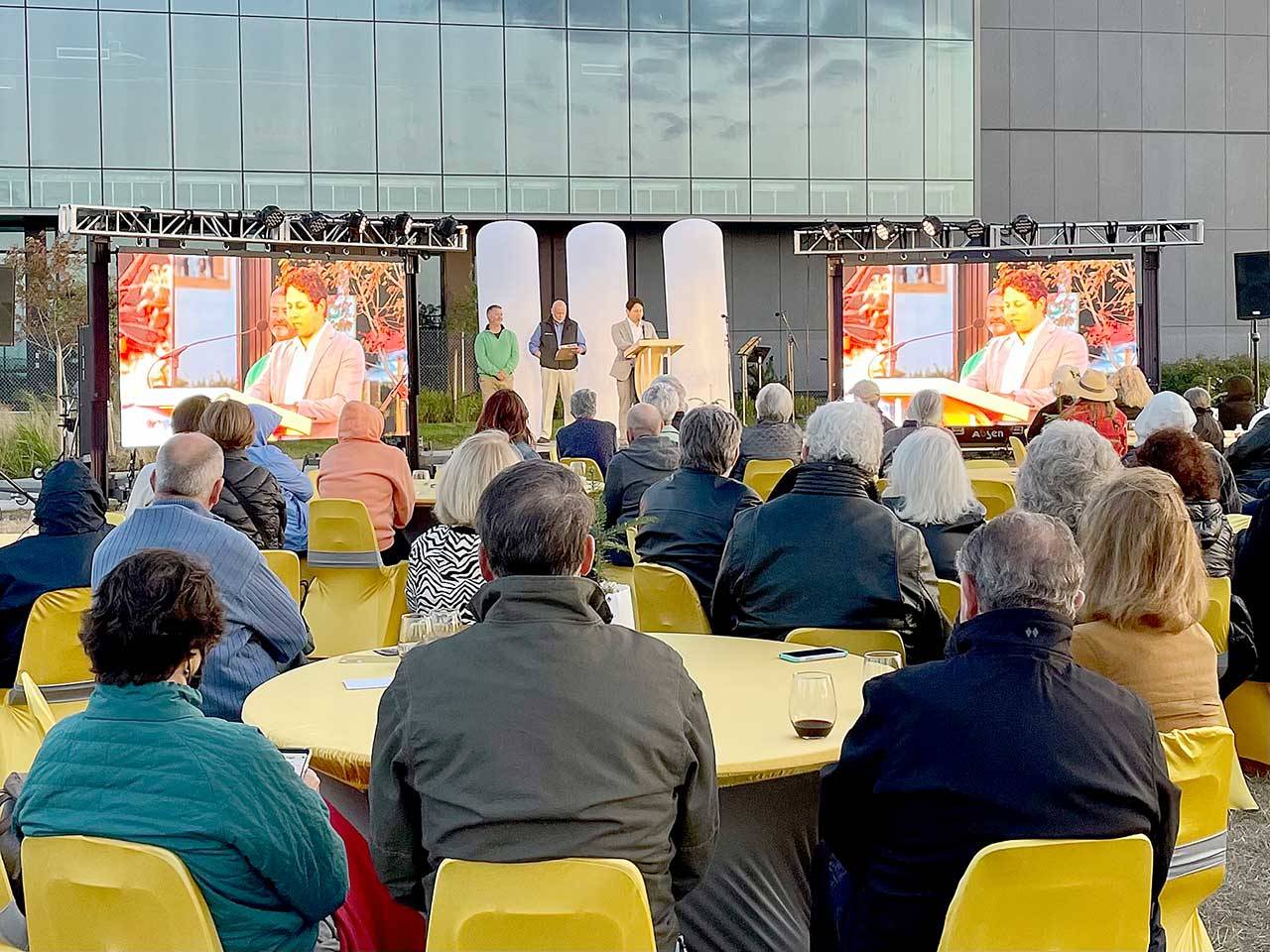 Steven Raider Ginsburg, the new executive director of the Field Arts and Events Center in downtown Port Angeles, was introduced Sunday night during the Pillars of the Community fundraiser. The center, which has cost $30 million, needs an additional $10 million before it can be completed, project manager Chris Fidler said. Once the work restarts, Fidler said it will take about eight months to complete. (Scott Gardinier/Peninsula Daily News)