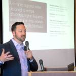Clint Ostler, president of Dash Air Shuttle, speaks about starting air service between Port Angeles and Seattle-Tacoma International Airport during a Port Angeles Chamber of Commerce luncheon. (Keith Thorpe/Peninsula Daily News)