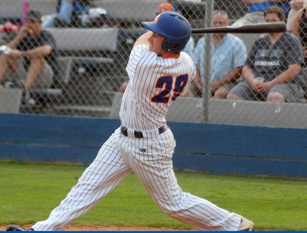 Lefties designated hitter Luke Saunders bats in the second inning against Portland on Thursday evening in Port Angeles. (Keith Thorpe/Peninsula Daily News)