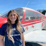 A TikTok influencer who goes by the pseudonym Kay Hall visited Port Angeles last week, arriving on her plane, Lil Red. (Scott Gardinier/Peninsula Daily News)