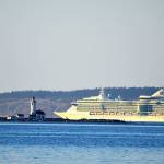 The 961-foot Serenade of the Seas skirts Point Wilson on its way from Seattle to Alaska. The Royal Caribbean ship, which holds 2,578 passengers, also passed Port Angeles and Sekiu en route to its first stop in Sitka today. (Diane Urbani de la Paz/Peninsula Daily News)
