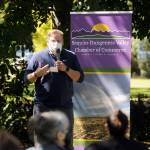 State Rep. Mike Chapman speaks at the Sequim-Dungeness Valley Chamber of Commerces annual picnic and Citizen of the Year presentation on Aug. 24, where the chamber honored essential workers with its 2020 award. Sequim Gazette photo by Michael Dashiell
State Rep. Mike Chapman speaks at the Sequim-Dungeness Valley Chamber of Commerces annual picnic and Citizen of the Year presentation, where the chamber honored essential workers with its 2020 award. Michael Dashiell/Olympic Peninsula News Group