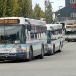 Keith Thorpe/Peninsula Daily News
Clallam Transit buses line up at the The Gateway Transit Center in downtown Port Angeles on Friday.