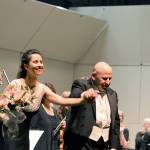 Anna Petrova, pictured taking her bow with Port Angeles Symphony conductor Jonathan Pasternack in 2017, is slated to return as guest pianist this November. (Diane Urbani de la Paz/Peninsula Daily News)