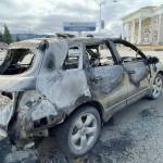 Authorities said an SUV was torched early Friday morning in the Goodwill Industries parking lot in Port Angeles. (Paul Gottlieb/Peninsula Daily News)