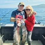 Terry and Barbara Rossow of Ellensburg caught this good-sized coho while fishing off Sekiu on Wednes-day. The pair also enjoyed whale watching after the big catch.