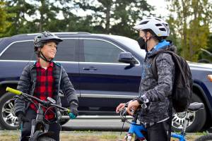 Django Lynge, 13, and Dustin Hines, 14, stand ready for Wednesdays ReCyclery Mountain Bike Club ride around Port Townsend. (Diane Urbani de la Paz/Peninsula Daily News)
