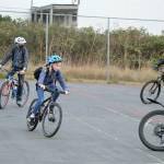 Warming up for a Mountain Bike Club ride are, from left, volunteer instructor Linda Lenz, students Dustin Hines and Darby Berg, guest rider Dimitri Kuznetsov and student Max Galligan-Hong. The club is among the ReCyclerys programs for young people across Jefferson County. (Diane Urbani de la Paz/Peninsula Daily News)