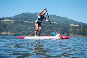 Hannah Nelson plans toi attempt to cross the Strait of Juan de Fuca on a paddleboard today.
