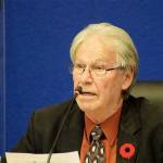 Williams Lake Mayor Walt Cobb reads a written statement at council Nov. 2. (Angie Mindus photo - Williams Lake Tribune)