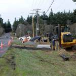 As constructions progresses on the installation of a roundabout at the intersection of Woodcock Road and Sequim-Dungeness Way, traffic is anticipated to alternate from one side to the other through mid-April with minimal delays, Clallam County roads staff said. (Matthew Nash/Olympic Peninsula News Group)