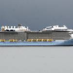 Keith Thorpe/Peninsula Daily News
The Royal Caribbean Cruises ship Ovation of the Seas sits anchored at the mouth of Port Angeles Harbor on Tuesday.