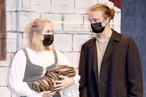 Abby Sanford and Aidan Butterworth portray the couple at the center of "Into the Woods," the Stephen Sondheim musical opening tonight at the Port Angeles High School Performing Arts Center. (Dave Logan/for Peninsula Daily News)