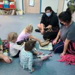 Maurice Charles and Ashley Pitchford with Dry Creek Students on Native American Day, learning about Lower Elwha Klallam culture.