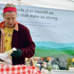 Sonya Zoha, who sells alternative milk beverages, is among some 40 vendors who will set up at the Port Townsend Farmers Market for just three more Saturdays. (Diane Urbani de la Paz/Peninsula Daily News)