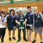 Forks individual champions Saturday at the Pat Alexander Tournament in Tumwater include from left, Matthew Montes (106 pounds), Sloan Tumaua (220 pounds), Asst. Coach Daniel Frishkorn, Hayden Queen (182 pounds) and Jake Weakley (160 pounds). (Forks wrestling team)