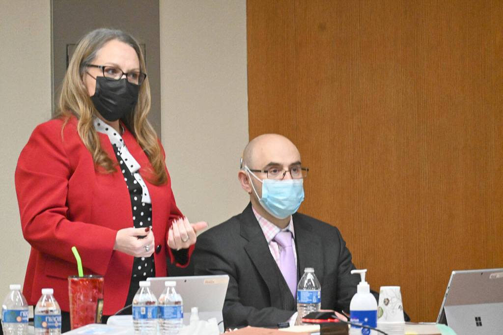 Chief Deputy Prosecuting Attorney Michele Devlin, left, and Deputy Prosecuting Attorney Jesse Espinoza are leading the case against triple-murder defendant Dennis Bauer. (Paul Gottlieb/Peninsula Daily News)