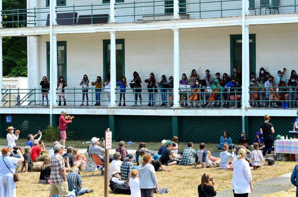 Kristin Smith of Port Townsend, playing violin below left, was among the mentors at last summers YEA Music! camps at Fort Worden State Park. (Diane Urbani de la Paz/Peninsula Daily News)