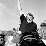 Coach John Madden of the Oakland Raiders is carried from the field by his players after his team defeated the Minnesota Vikings in Super Bowl XI in Pasadena, Calif., Jan. 9, 1977 John Madden, the Hall of Fame coach turned broadcaster whose exuberant calls combined with simple explanations provided a weekly soundtrack to NFL games for three decades, died Tuesday, the NFL announced. He was 85. (AP Photo/File)