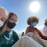 Spring Reunion by Celeste Tucker is one of 39 photographs in The World on Pause, the exhibition open now at the Port Angeles Fine Arts Center. From left are Port Angeles high schoolers Gillian Wolfe, 17, Olivia Carroll, 17, Bella Artis, 16, and Celeste Tucker, 17. (Celeste Tucker)