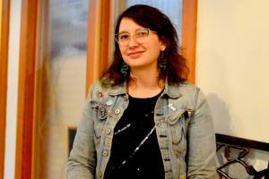 Artist and poet Nhatt Nichols, at Aldrichs upstairs space in Port Townsend, has released her book, This Party of the Soft Things. She and fellow author Ward Serrill will discuss their work at Finnriver Farm on Wednesday. (Diane Urbani de la Paz/Peninsula Daily News)