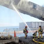 No one was hurt in a fire at the Port Townsend Paper Mill on Saturday afternoon. East Jefferson Fire Rescue firefighters were called to the mill at 2:40 p.m. after a blaze began in an enclosed conveyor belt carrying wood chips into the mill and spread into the sixth floor, according to fire district spokesperson Phyllis Speser. The fire sent a black cloud into the sky, according to reports. The blaze in the conveyor belt was put out by 3:16 p.m. and the sixth floor fire at 3:31 p.m., Speser said. The cause remained under investigation on Sunday. Assisting were Port Ludlow Fire & Rescue, Clallam County Fire District 3, Poulsbo Fire Department and Quilcene Fire Rescue. (East Jefferson Fire Rescue)