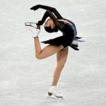 Karen Chen of the United States competes in the womens short program team figure skating competition at the 2022 Winter Olympics on Sunday using music by Sequim composer Jennifer Thomas. (David J. Phillip/The Associated Press)