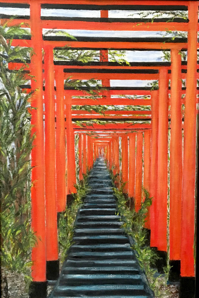 Among the 40 pieces of art in the Port Ludlow Art League Group Exhibit is Stairway to Heaven, by Ann Arscott.