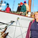Susan Brittain, with the schooner Adventuress behind her at the Port Townsend Boat Haven, is one of six storytellers in "She Tells Sea Tales," an online event this Saturday. Diane Urbani de la Paz/Peninsula Daily News