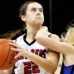 Neah Bay's Amber Swan drives to the basket Thursday against Wilbur-Creston-Keller in the 1B state quarterfinals. Swan scored 21 points in Neah Bay's 59-47 win. (Roger Harnack/Cheney Free Press)