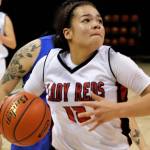In her final game for Neah Bay, senior Oceana Aguirre scored 10 points and had 13 rebounds in the Red Devils' 1B girls' basketball championship game against Mount Vernon Christian. (Roger Harnack/Cheney Free Press)